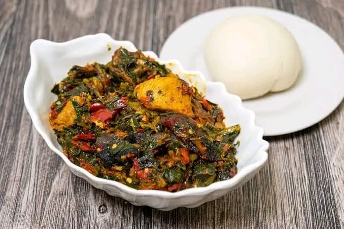 Efo riro spinach soup with pounded yam